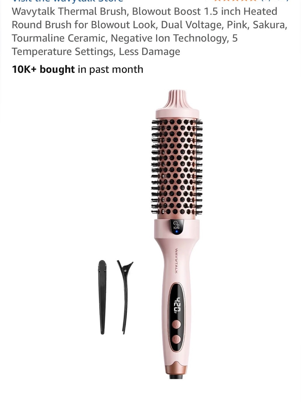 Wavytalk Pink 1.5" Heated Round Styling Brush with Digital Display